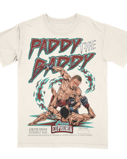Paddy Pimblet 'Paddy The Baddy' UFC graphic tee y Planet Euphoria in off-white, front view.