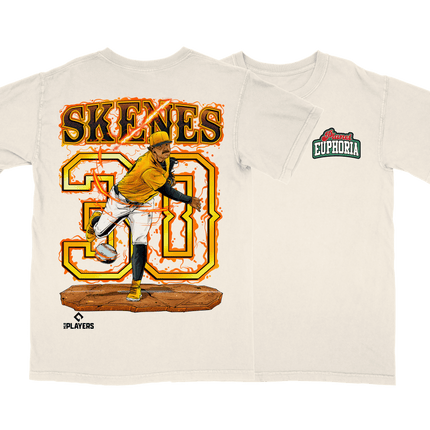 Paul Skenes Pittsburgh Pirates graphic tee by Planet Euphoria in off-white, front and back view.