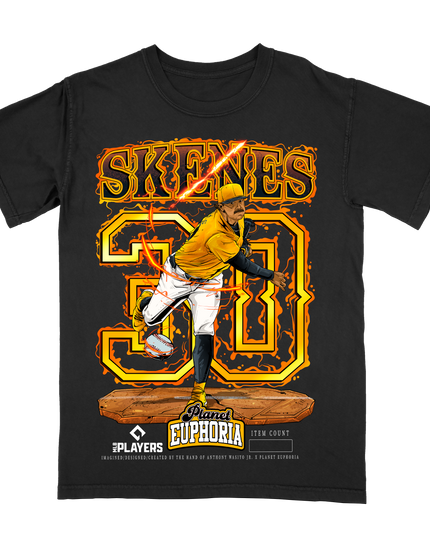Paul Skenes Padres MLB Player graphic tee V3 by Planet Euphoria in black, front view.