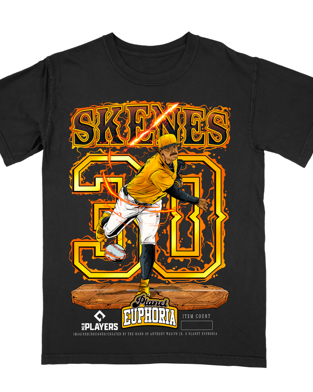 Paul Skenes Padres MLB Player graphic tee V3 by Planet Euphoria in black, front view.