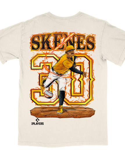Paul Skenes 'SKENES 30' San Diego baseball garphic T-shirt (V3) by Planet Euphoria in off-white, back view.