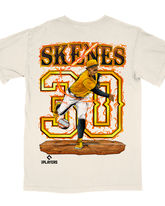 Paul Skenes 'SKENES 30' San Diego baseball garphic T-shirt (V3) by Planet Euphoria in off-white, back view.
