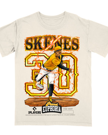Paul Skenes Padres MLB Player graphic tee V3 by Planet Euphoria in off-white, front view.