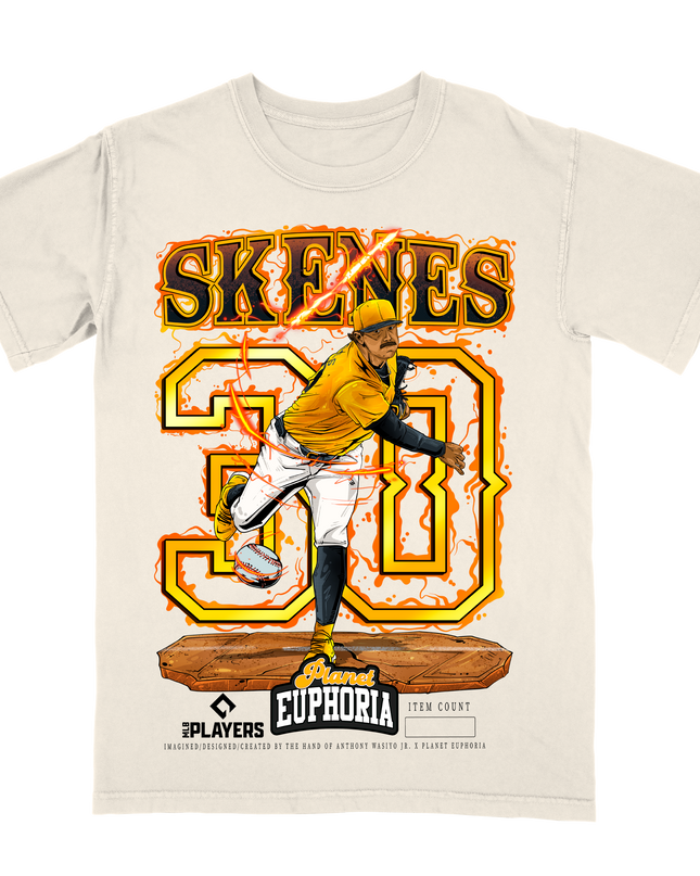 Paul Skenes Padres MLB Player graphic tee V3 by Planet Euphoria in off-white, front view.