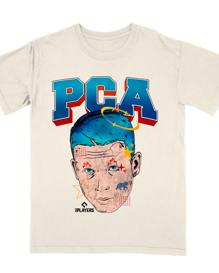 PCA Pete Crow Armstrong Fat Head MLBPA graphic tee by Planet Euphoria in off-white, front view.