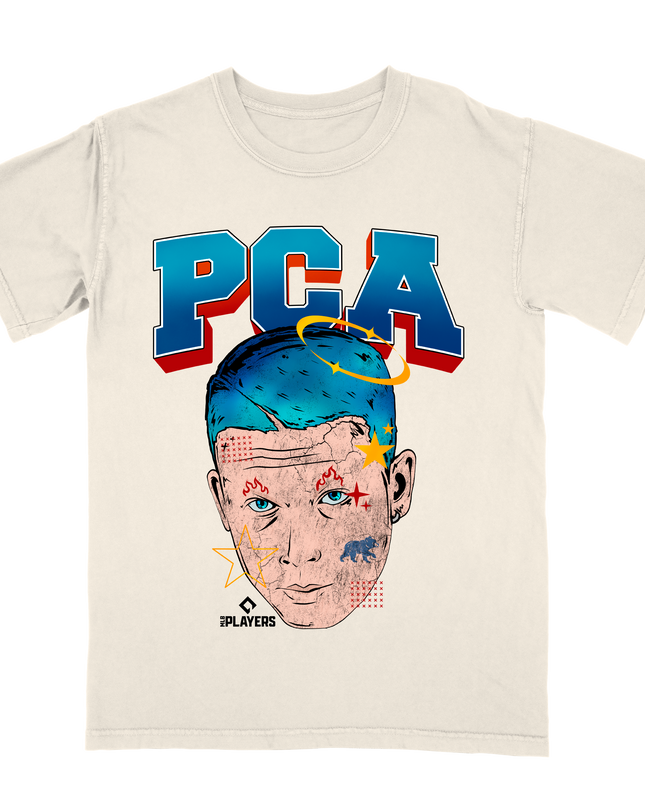 PCA Pete Crow Armstrong Fat Head MLBPA graphic tee by Planet Euphoria in off-white, front view.
