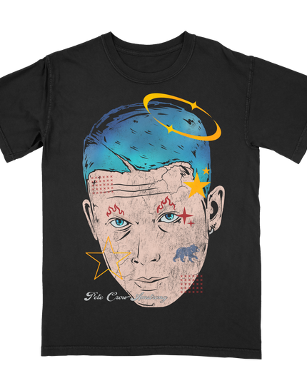 Pete Crow Armstrong PCA Hailo Fat Head graphic t-shirt by Planet Euphoria in black, front view.