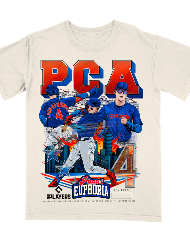 PCA Pete Crow-Armstrong MLBPA Chicago baseball graphic tee by Planet Euphoria in off-white, front view.