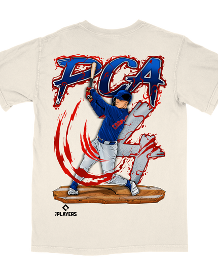 PCA Pete Crow-Armstrong Cubs baseball graphic tee by Planet Euphoria in off-white, back view.