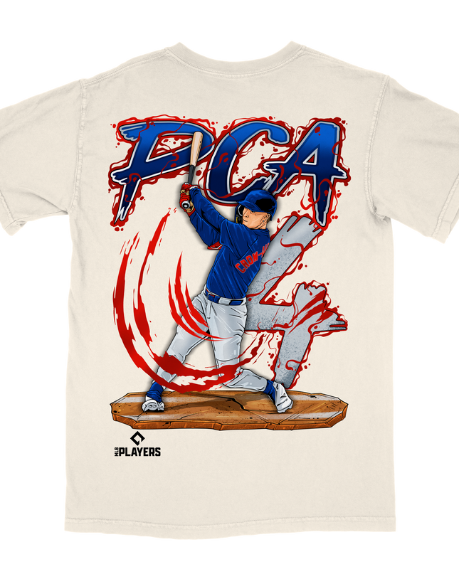 PCA Pete Crow-Armstrong Cubs baseball graphic tee by Planet Euphoria in off-white, back view.