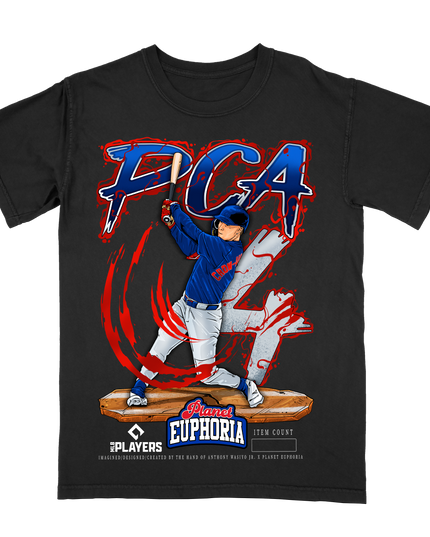 PCA Pete Crow-Armstrong Chicago MLBPA graphic tee by Planet Euphoria in black, front view.