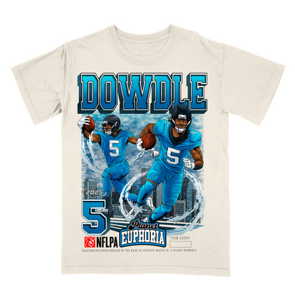 Rico Dowdle Carolina NFL Player graphic tee by Planet Euphoria in off-white, front view.