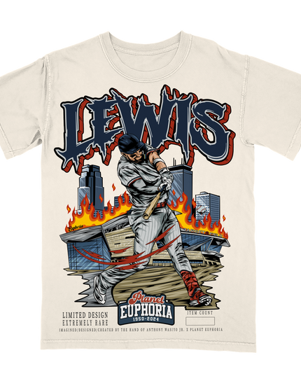 Royce Lewis Minnesota Twins graphic t-shirt by Planet Euphoria in off-white, front view.