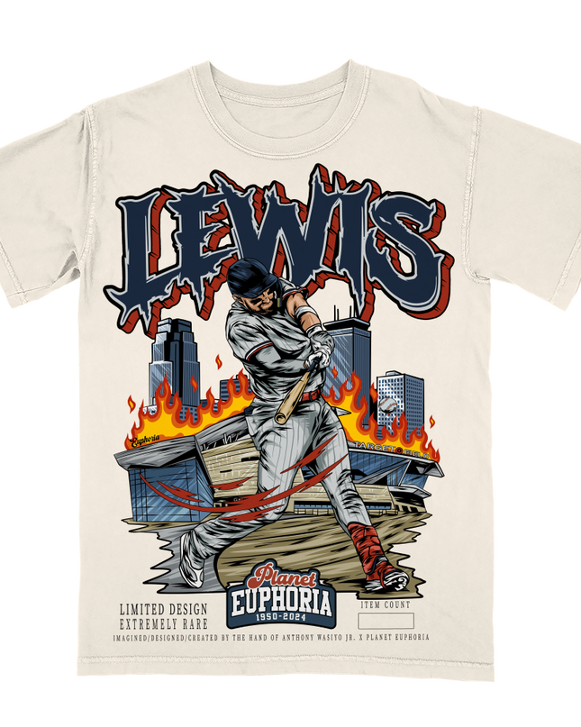Royce Lewis Minnesota Twins graphic t-shirt by Planet Euphoria in off-white, front view.