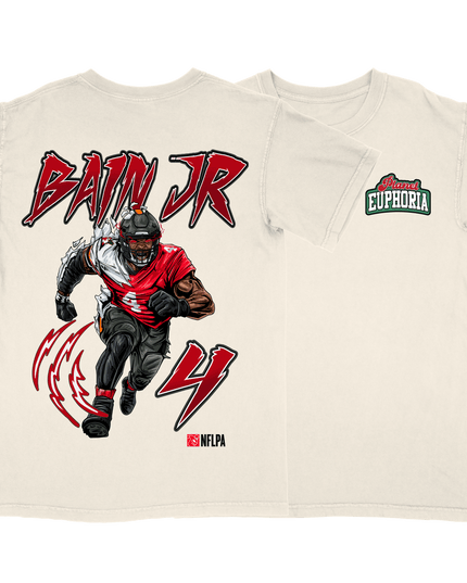 Rueben Bain Jr Tampa Bay Bucs graphic tee by Planet Euphoria in off-white, front and back view.