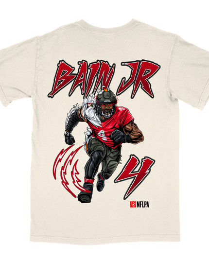 Rueben Bain Jr. Cincinnati Bengals football graphic t-shirt from Planet Euphoria, off-white shirt, back view