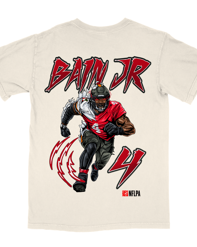 Rueben Bain Jr. Cincinnati Bengals football graphic t-shirt from Planet Euphoria, off-white shirt, back view