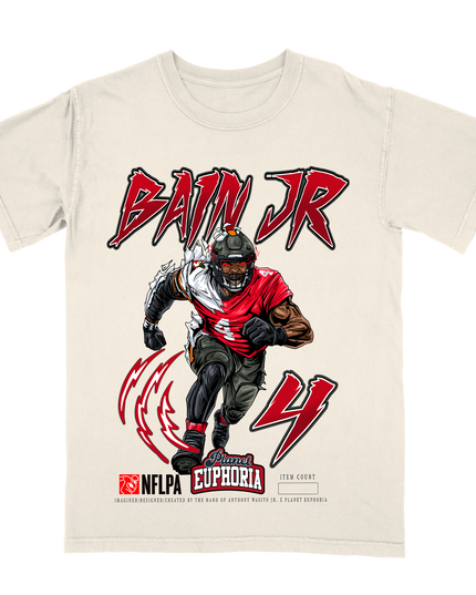 Rueben Bain Jr. Tampa Bay Buccaneers football graphic t-shirt from Planet Euphoria, off-white shirt, front view