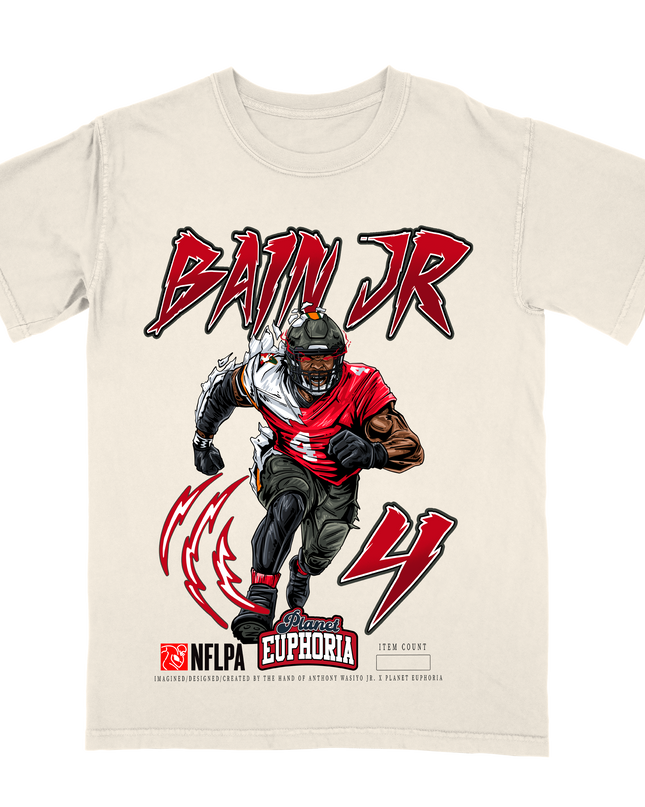 Rueben Bain Jr. Tampa Bay Buccaneers football graphic t-shirt from Planet Euphoria, off-white shirt, front view