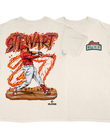 Sal Stewart Cincinnati baseball graphic tee by Planet Euphoria in off-white, front and back view.