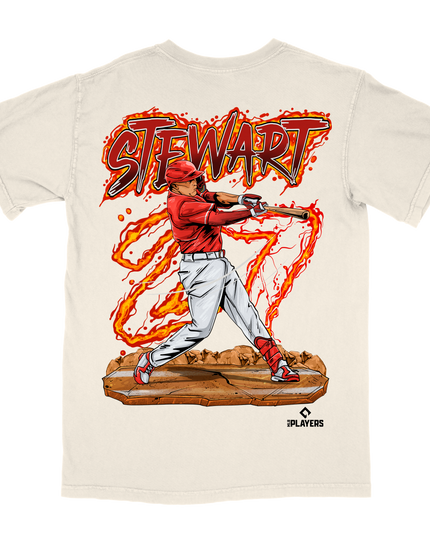Sal Stewart Cincinnati Reds #27 graphic tee by Planet Euphoria in off-white, back view.