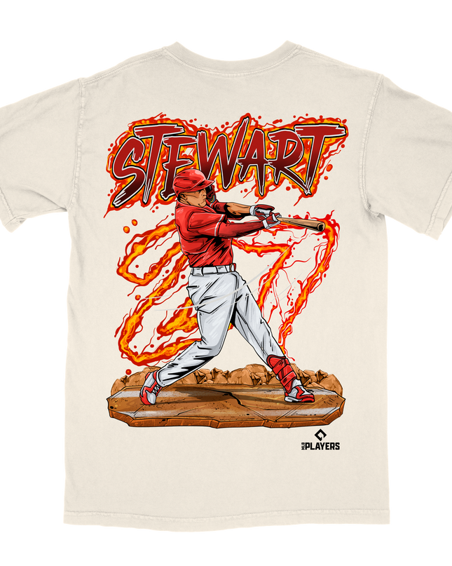 Sal Stewart Cincinnati Reds #27 graphic tee by Planet Euphoria in off-white, back view.