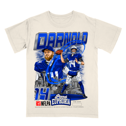 Sam Darnold NFL Player graphic tee by Planet Euphoria in off-white, front view.