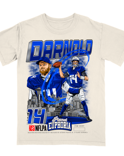 Sam Darnold NFL Player graphic tee by Planet Euphoria in off-white, front view.