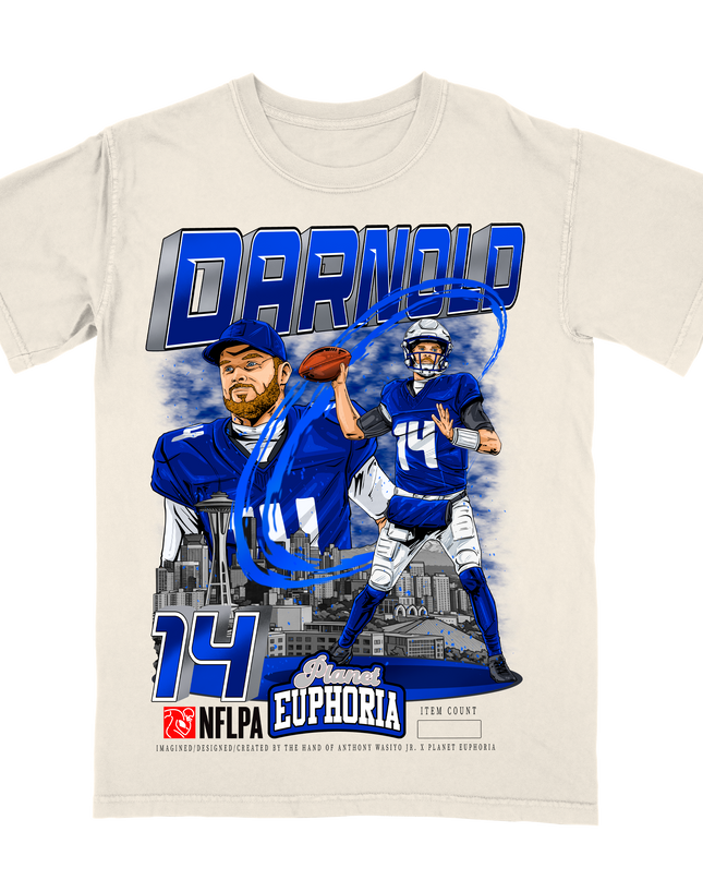 Sam Darnold NFL Player graphic tee by Planet Euphoria in off-white, front view.