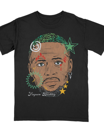 Saquon Barkley Fat Head NFLPA graphic t-shirt by Planet Euphoria in black, front view.