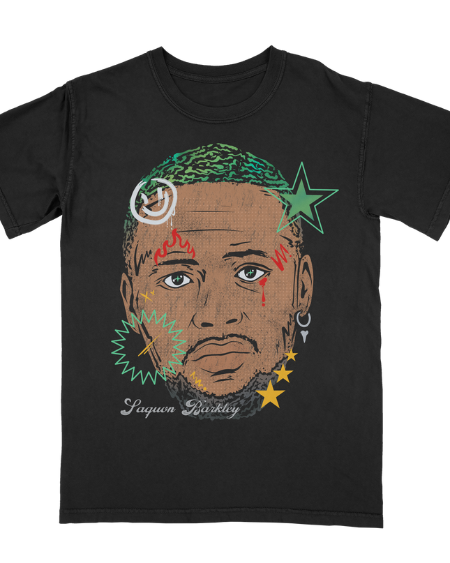 Saquon Barkley Fat Head NFLPA graphic t-shirt by Planet Euphoria in black, front view.