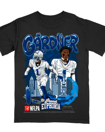 Sauce Gardner Indianapolis NFL Player graphic tee by Planet Euphoria in black, front view.