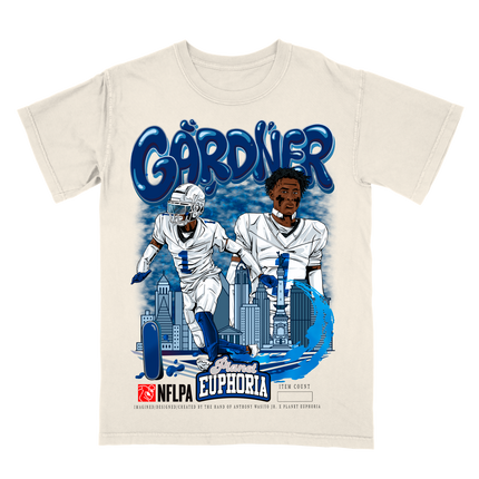 Sauce Gardner Indianapolis NFL Player graphic tee by Planet Euphoria in off-white, front view.