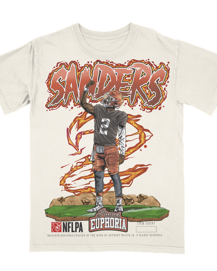 Shedeur Sanders Cleveland Browns #2 graphic tee by Planet Euphoria in off-white, front view.