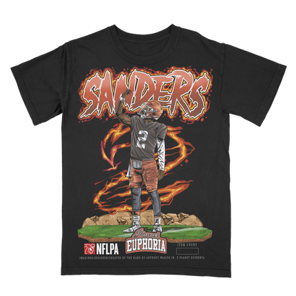 Shedeur Sanders Cleveland NFLPA graphic tee (V2) by Planet Euphoria in black, front view.