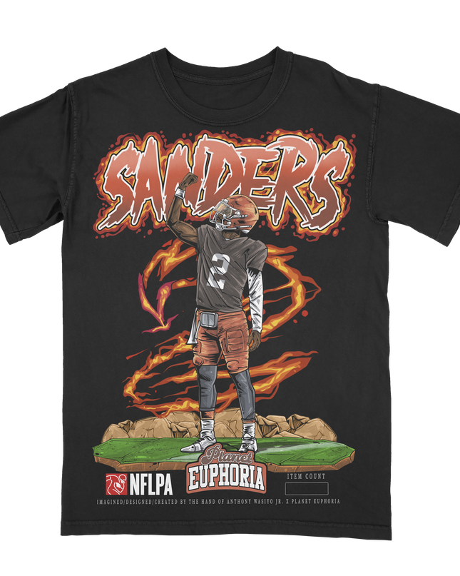 Shedeur Sanders Cleveland NFLPA graphic tee (V2) by Planet Euphoria in black, front view.