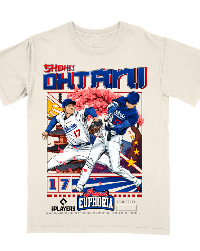 Shohei Ohtani Shotime Dodgers MLB Player graphic tee by Planet Euphoria in off-white, front view.