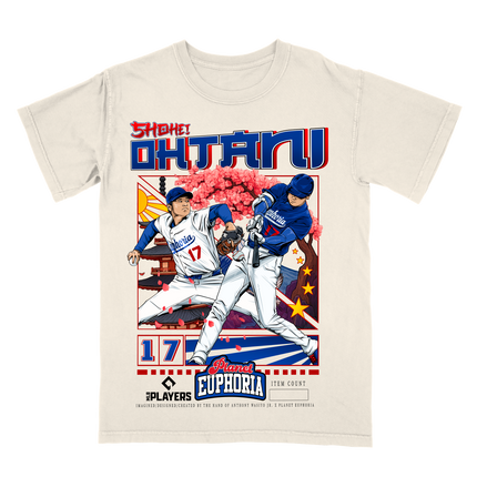 Shohei Ohtani Dodgers MLB Player graphic tee V4 by Planet Euphoria in off-white, front view.