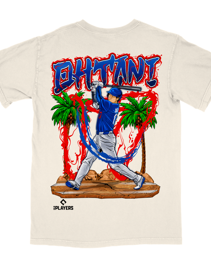Shohei Ohtani MLB Player graphic tee V5 by Planet Euphoria in off-white, back view.

