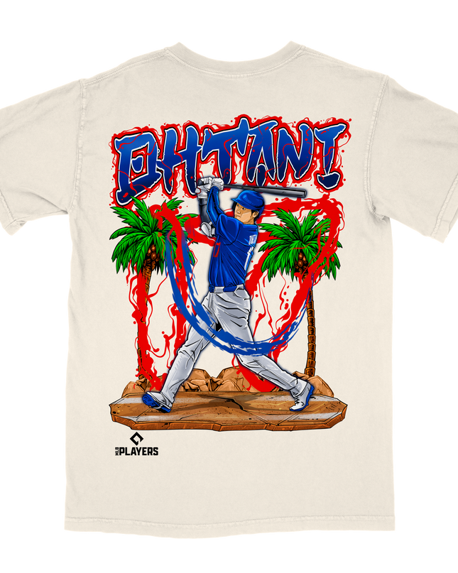 Shohei Ohtani MLB Player graphic tee V5 by Planet Euphoria in off-white, back view.
