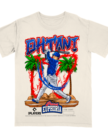 Shohei Ohtani Dodgers MLB player graphic tee V5 by Planet Euphoria in off-white, front view.