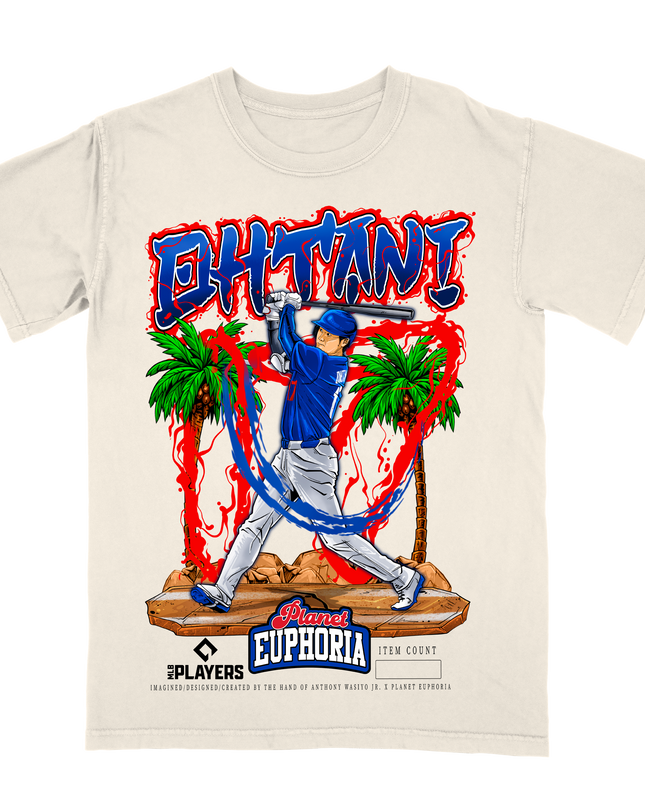 Shohei Ohtani Dodgers MLB player graphic tee V5 by Planet Euphoria in off-white, front view.