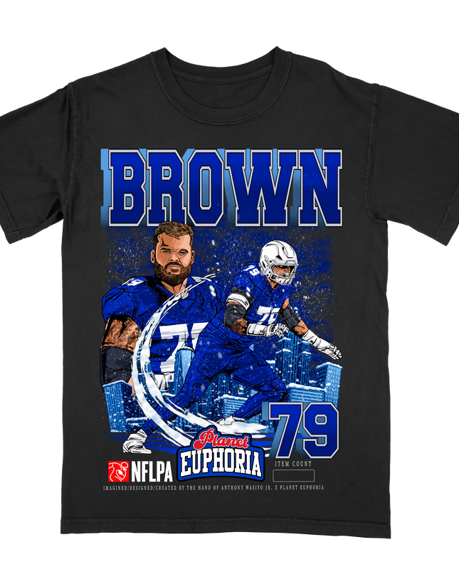 Spencer Brown Buffalo NFLAPA graphic tee by Planet Euphoria in black, front view.