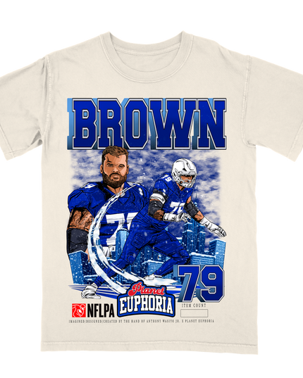 Spencer Brown Buffalo NFLPA graphic t-shirt by Planet Euphoria in off-white, front view.