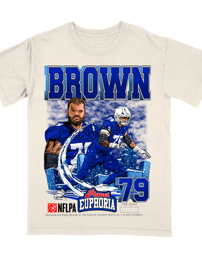 Spencer Brown Buffalo NFLPA graphic t-shirt by Planet Euphoria in off-white, front view.