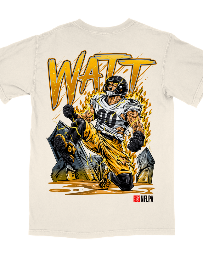 TJ Watt Steelers graphic tee V3 by Planet Euphoria in white, back view.