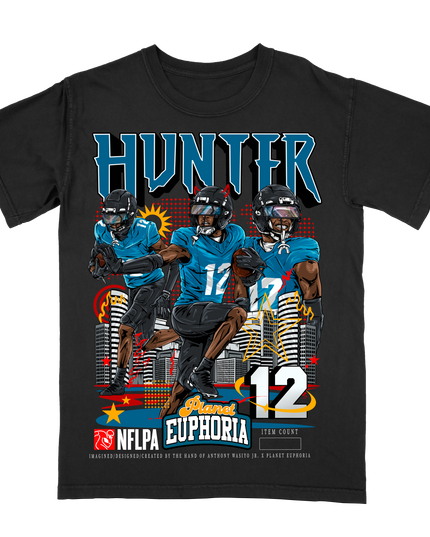 Travis Hunter Jacksonville Jags graphic t-shirt by Planet Euphoria in black, front view.