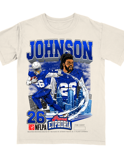 Ty Johnson Buffalo NFL Player graphic tee by Planet Euphoria in off-white, front view.