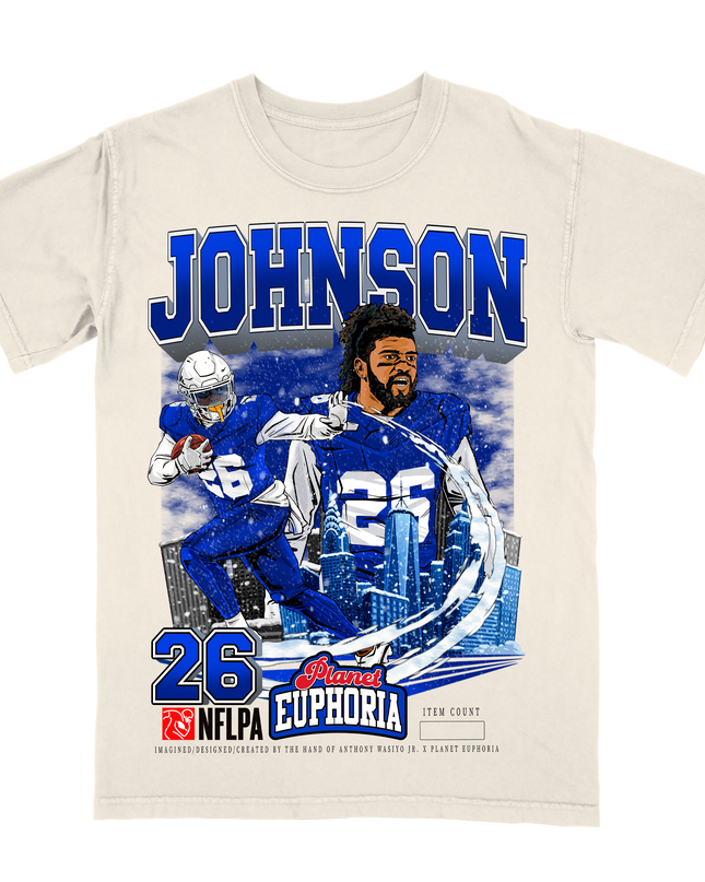 Ty Johnson Buffalo NFL Player graphic tee by Planet Euphoria in off-white, front view.