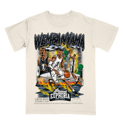 Victor Wembanyama Spurs graphic tee V2 by Planet Euphoria in off-white, front view.